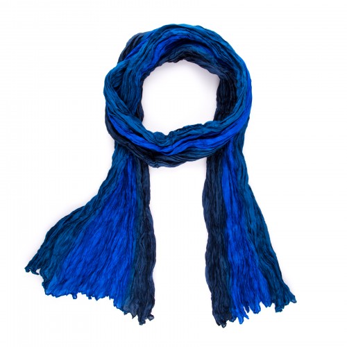 Seidenschal in Knitteroptik mit Farbverlauf blau dunkelblau royalblau 180x90cm Crinkle