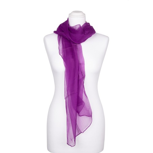Seidenschal Chiffon Purpur-Violett 100% reine Seide 180x55cm
