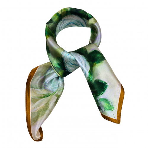 Seidentuch Halstuch Nickituch weiß braun Floralprint Rosen