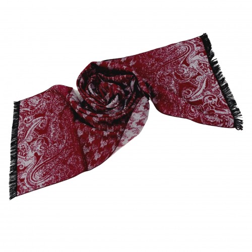 Winterschal Seidenflanell Hahnentritt Paisley weinrot 